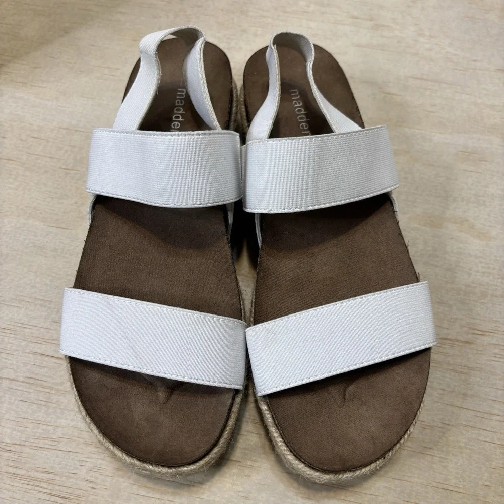 Madden Girl Women's Bowie Espadrille Sandal White 7M Flat Platform Elastic Back